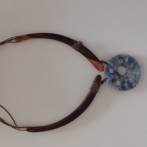 Unique Handmade Necklace of Abalone Shell & Teak Wood & Earrings Set - Picture 10 of 12